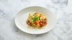 34. Spaghettini con aglio, olio di olivia, Peperoncino e Gamberoni